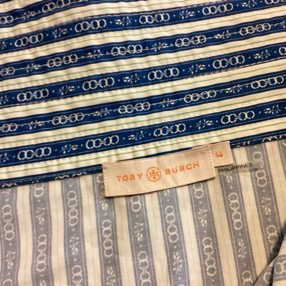 TORY BURCH GEMINI LINK WRAP SKIRT STRIPE BLUE A-LINE SZ 10 EUC $398 - Picture 9 of 12